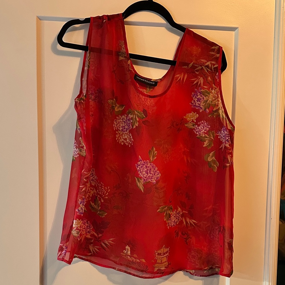 Sheer Red Floral Sheer Blouse